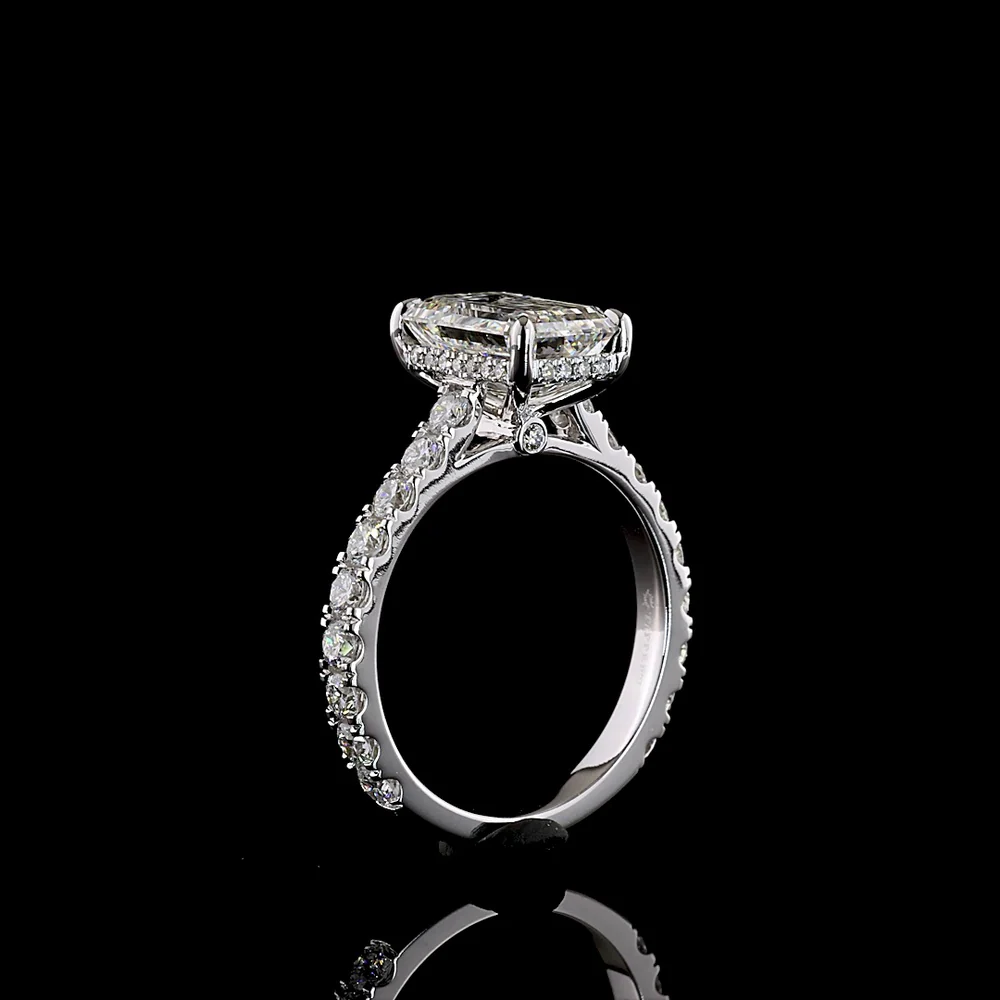 14K White Gold Emerald Cut Hidden Halo Engagement Ring with Lab Diamond Center - 3.03 Carats Center, 4.09 Carats Total Diamond Weight - Covaloro Fine Jewelry - Image 4
