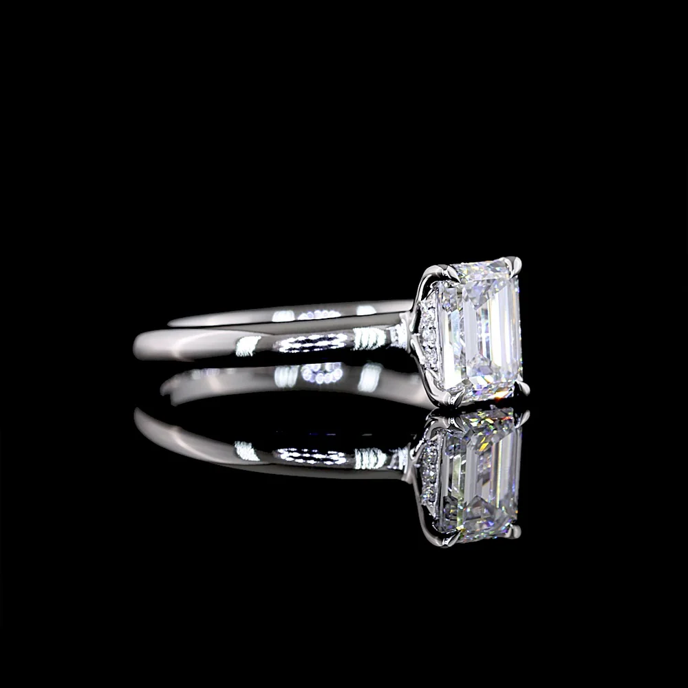 14K White Gold Emerald Cut Hidden Halo Ring with 1.01 Carat Lab Grown D VVS2 Center Diamond and 0.04 Carat Brilliant Cut Accent Diamonds - 1.05 Carat Total Diamond Weight - Covaloro Fine Jewelry - Image 2