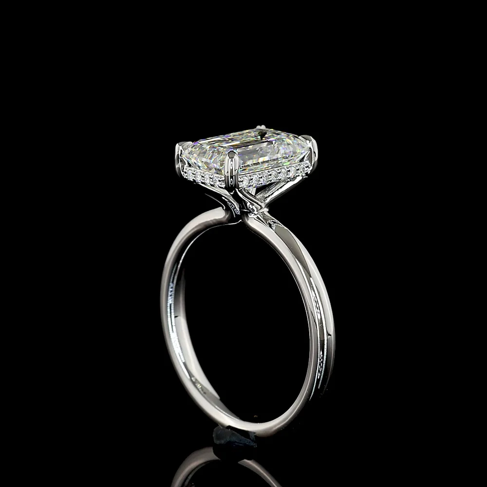 14K White Gold Emerald Cut Hidden Halo Ring with 3.00 Carat Lab Diamond Center and 22 Brilliant Cut Accent Stones - 3.09 Total Carat Weight, IGI Certified - Covaloro Fine Jewelry - Image 3