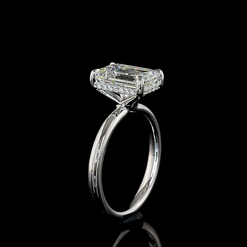 14K White Gold Emerald Cut Hidden Halo Ring with 3.00 Carat Lab Diamond Center and 22 Brilliant Cut Accent Stones - 3.09 Total Carat Weight, IGI Certified - Covaloro Fine Jewelry - Image 4
