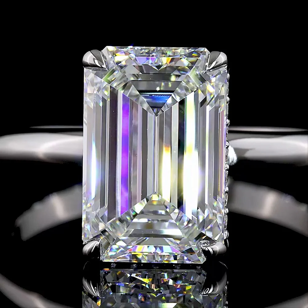 14K White Gold Emerald Cut Hidden Halo Ring with 3.08 Carat Lab Grown Diamond and 0.11 Carat Brilliant Cut Accents - IGI Certified E VVS2 - Covaloro Fine Jewelry - Image 2