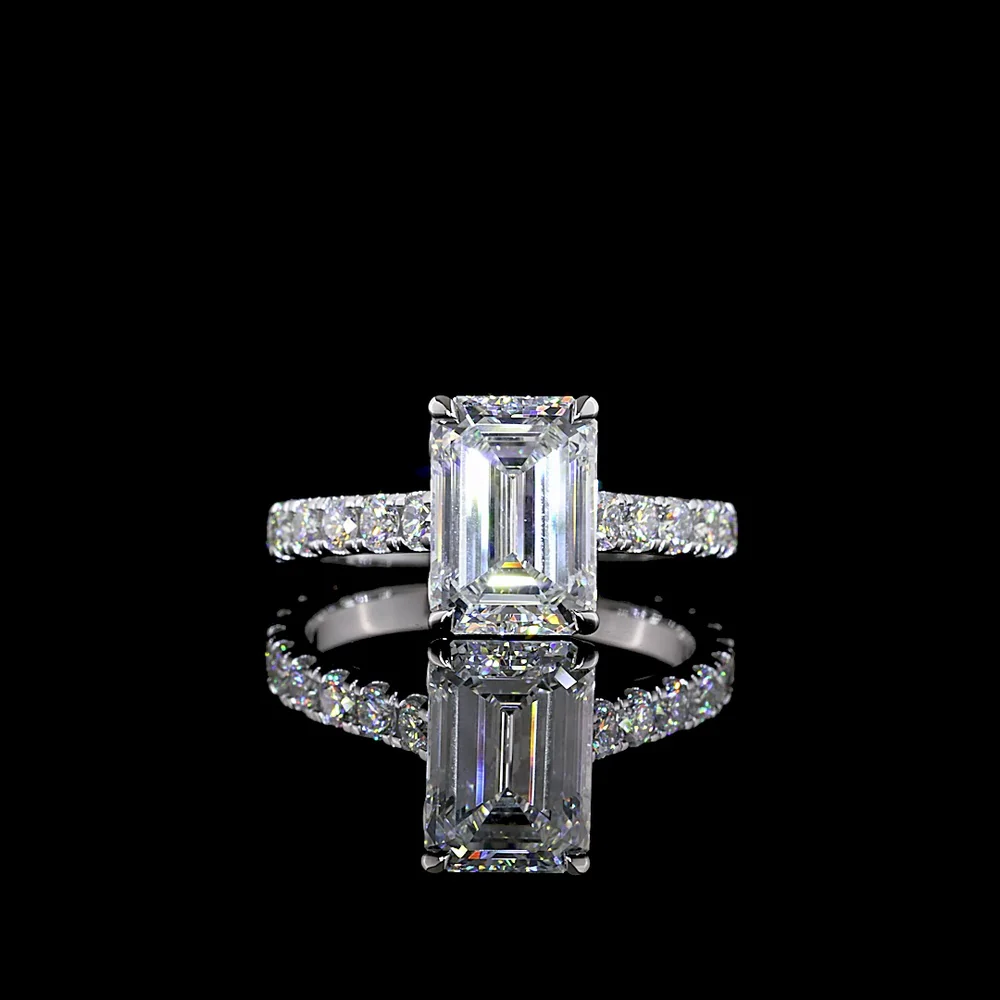 14K White Gold Emerald Cut Hidden Halo Ring with Lab Diamonds - 3.05 Carat Center and 0.87 Carat Hidden Halo - 3.92 Carat Total Diamond Weight - Covaloro Fine Jewelry