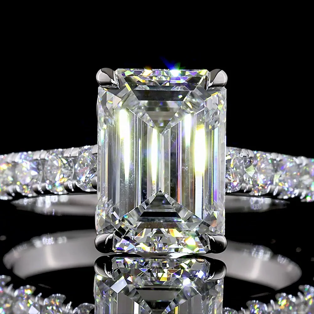 14K White Gold Emerald Cut Hidden Halo Ring with Lab Diamonds - 3.05 Carat Center and 0.87 Carat Hidden Halo - 3.92 Carat Total Diamond Weight - Covaloro Fine Jewelry - Image 2
