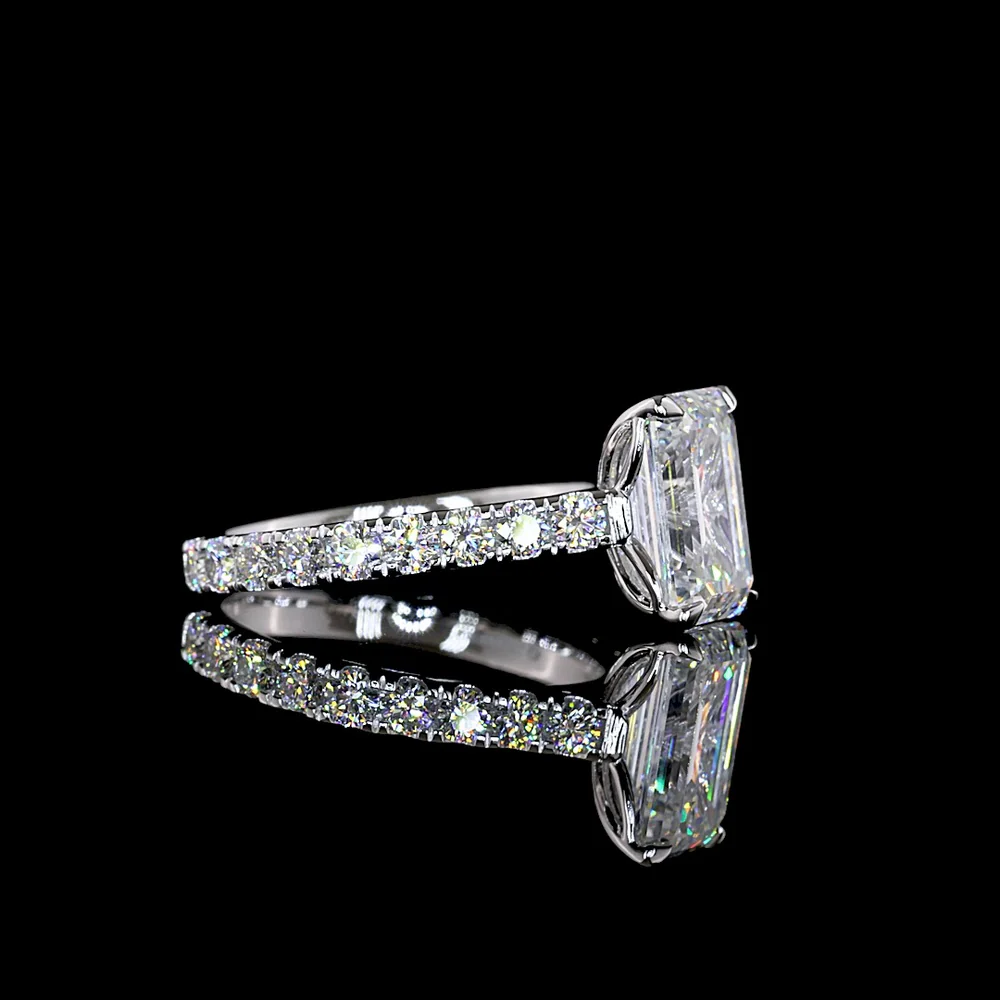14K White Gold Emerald Cut Hidden Halo Ring with Lab Diamonds - 3.05 Carat Center and 0.87 Carat Hidden Halo - 3.92 Carat Total Diamond Weight - Covaloro Fine Jewelry - Image 3