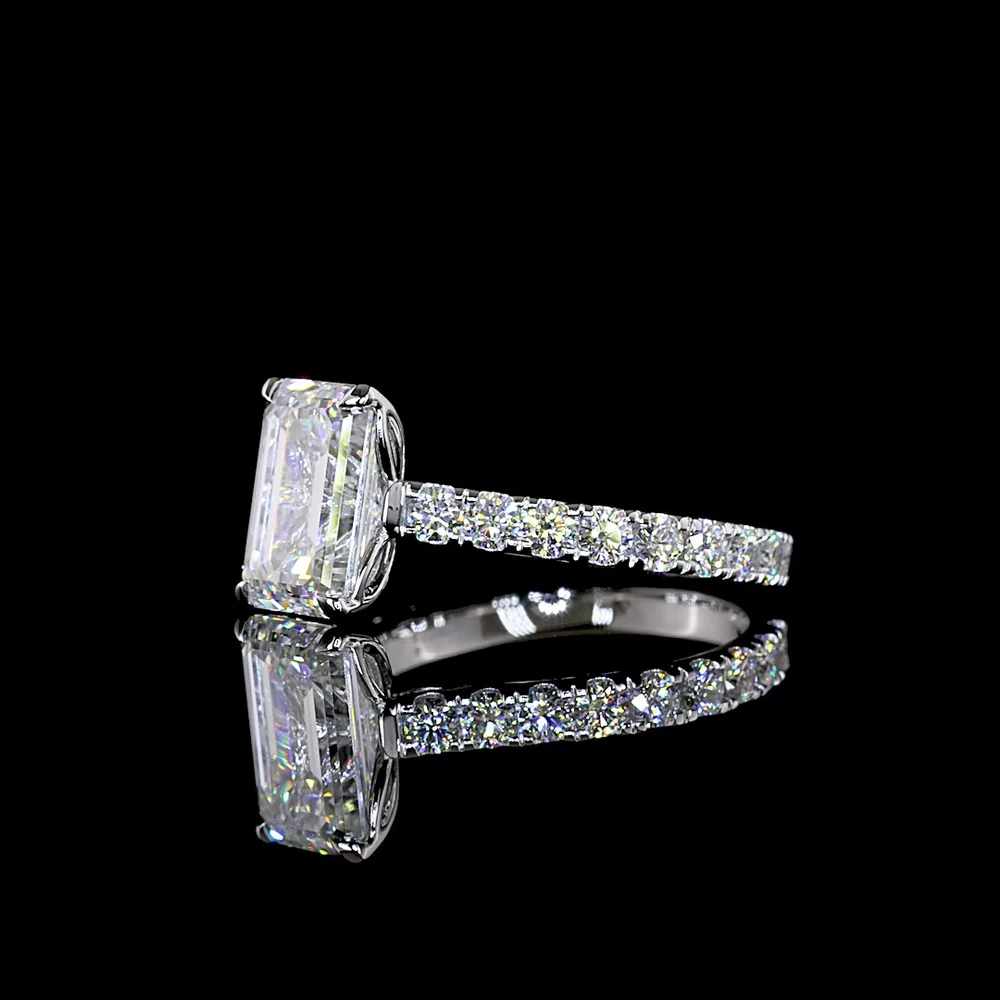 14K White Gold Emerald Cut Hidden Halo Ring with Lab Diamonds - 3.05 Carat Center and 0.87 Carat Hidden Halo - 3.92 Carat Total Diamond Weight - Covaloro Fine Jewelry - Image 4