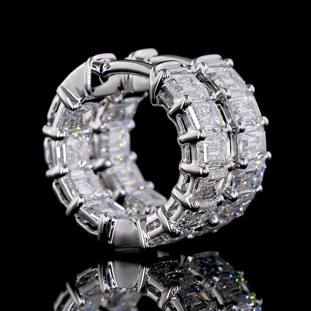 14K White Gold Emerald Cut Huggie Earrings with 20 Lab Diamonds - 3.07 Carats Total Diamond Weight - Covaloro Fine Jewelry