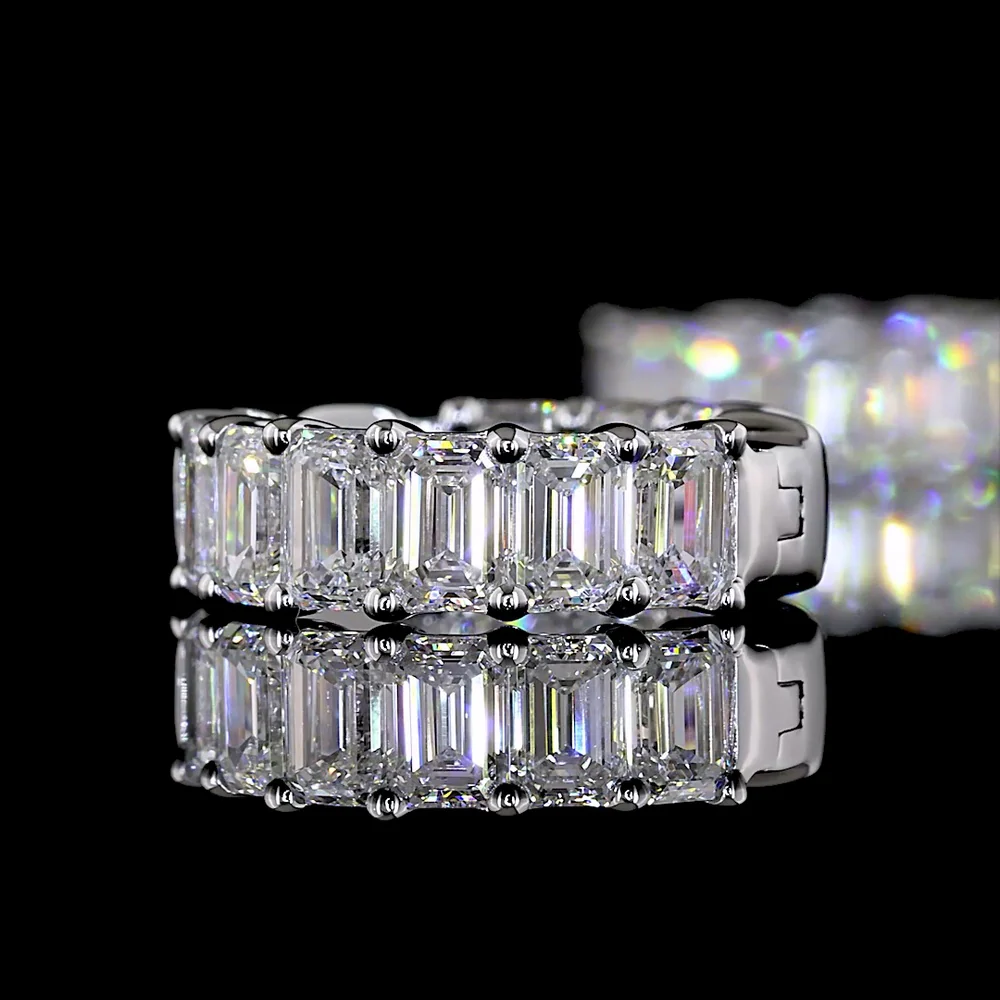 14K White Gold Emerald Cut Huggie Earrings with 20 Lab Diamonds - 3.07 Carats Total Diamond Weight - Covaloro Fine Jewelry - Image 4