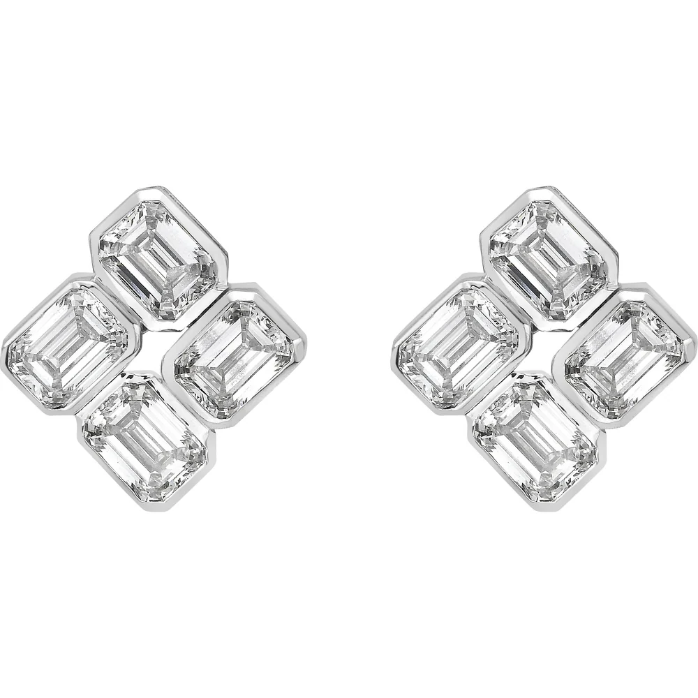 14K White Gold Emerald Cut Lab Diamond Cluster Stud Earrings - 1.56 Carats Total Diamond Weight, Bezel Set, E-F Color VS2 - Covaloro Fine Jewelry - Image 2