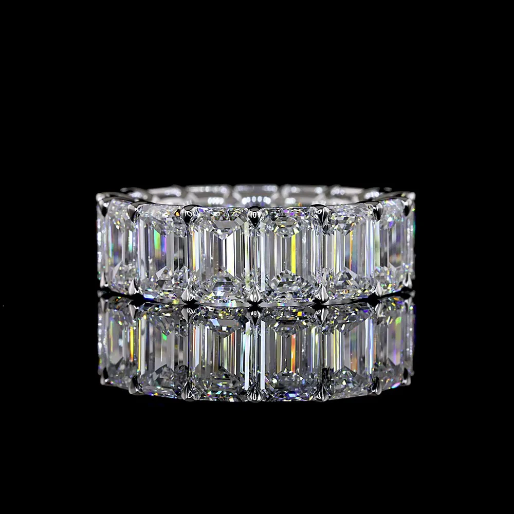 14K White Gold Emerald Cut Lab Diamond Eternity Band - 11.59 Carat Total Weight, 15 Stones, E-F Color VS Clarity - Covaloro Fine Jewelry