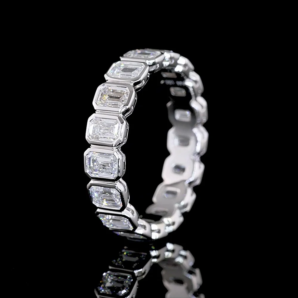 14K White Gold Emerald Cut Lab Diamond Eternity Band with Bezel Setting - 2.83 Carat Total Diamond Weight - Covaloro Fine Jewelry - Image 4