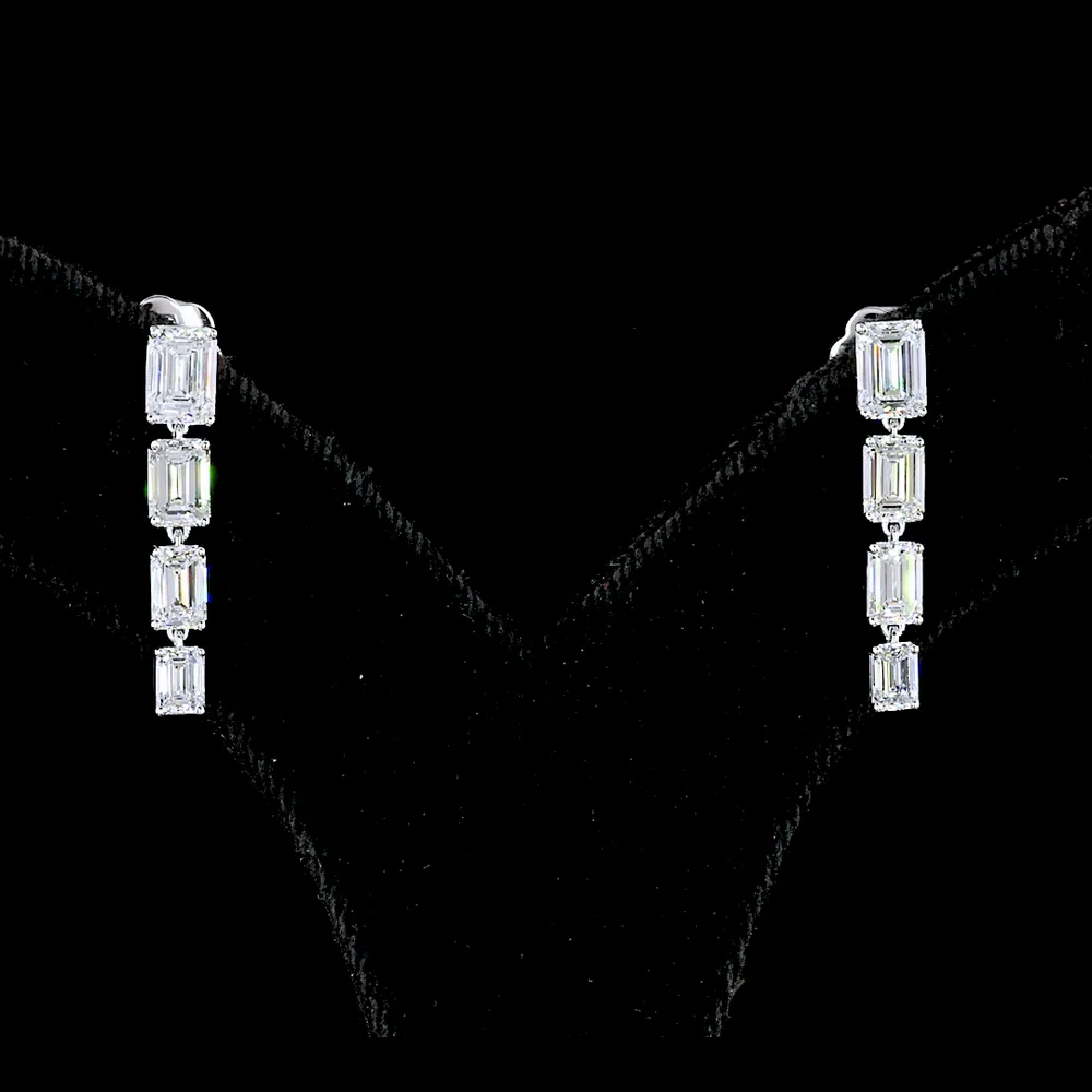 14K White Gold Emerald-Cut Lab Diamond Hanging Drop Earrings - 2.62 Carats Total Diamond Weight - Covaloro Fine Jewelry - Image 2