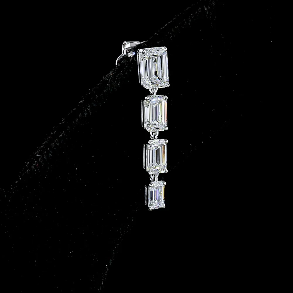 14K White Gold Emerald-Cut Lab Diamond Hanging Drop Earrings - 2.62 Carats Total Diamond Weight - Covaloro Fine Jewelry - Image 4