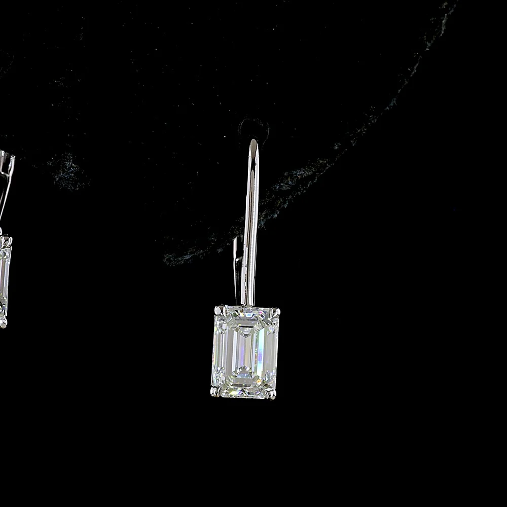 14K White Gold Emerald Cut Lab Diamond Hanging Earrings with Brilliant Cut Accents - 1.10 Total Carat Weight - Covaloro Fine Jewelry - Image 2