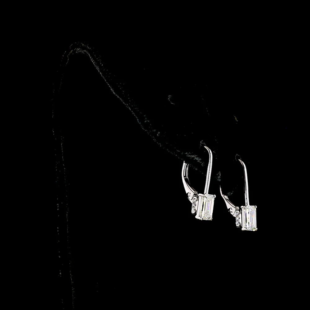 14K White Gold Emerald Cut Lab Diamond Hanging Earrings with Brilliant Cut Accents - 1.10 Total Carat Weight - Covaloro Fine Jewelry - Image 3