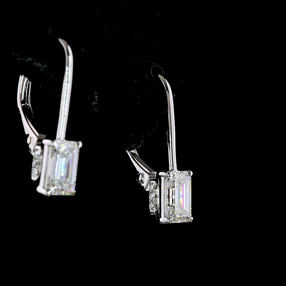 14K White Gold Emerald Cut Lab Diamond Hanging Earrings with Brilliant Cut Accents - 1.10 Total Carat Weight - Covaloro Fine Jewelry - Image 4