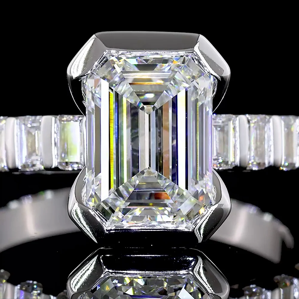 14K White Gold Emerald Cut Lab Diamond Hidden Halo Ring with Baguette Side Stones - 2.83 Carat Total Diamond Weight, IGI Certified (E-F Color, VS Clarity) - Covaloro Fine Jewelry - Image 2