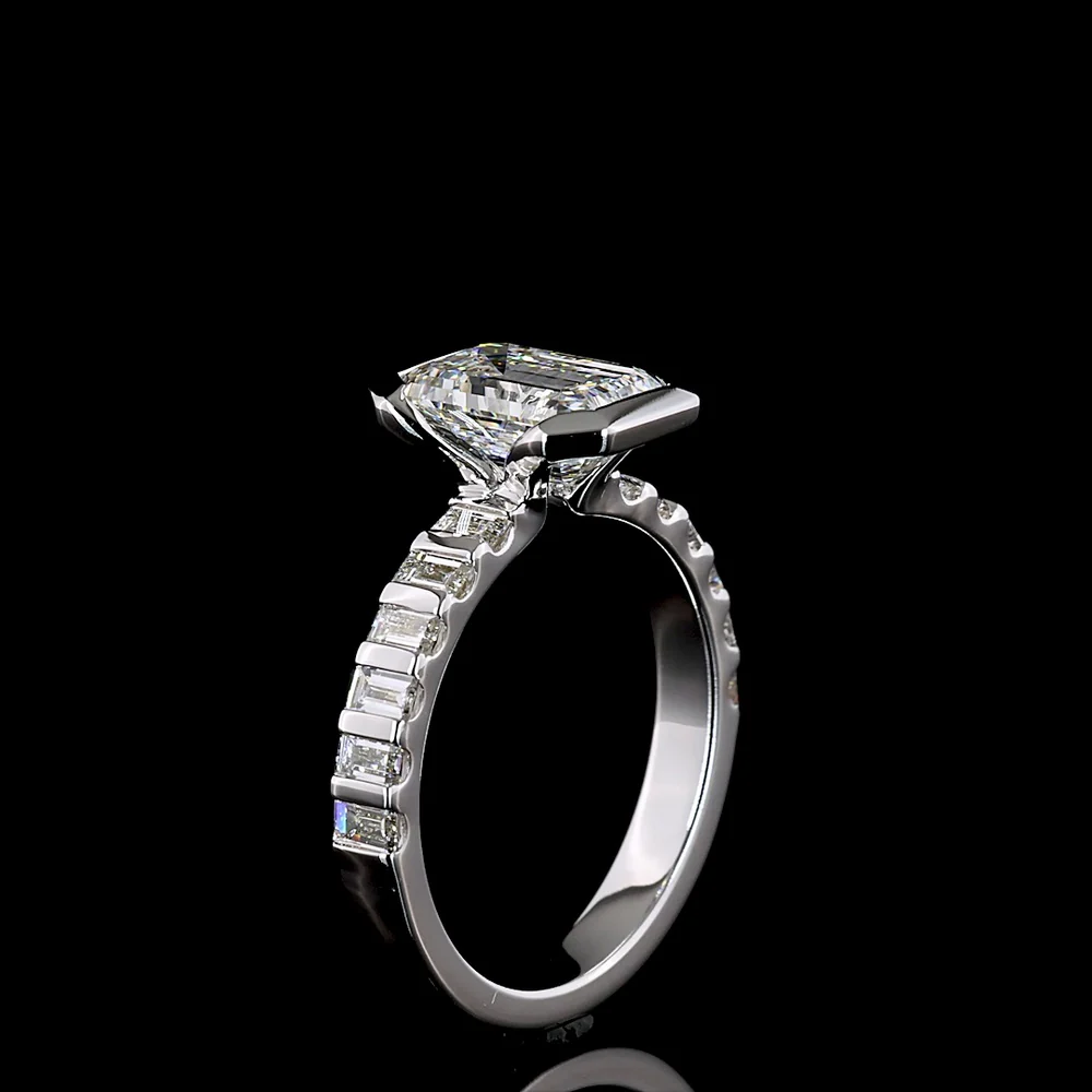 14K White Gold Emerald Cut Lab Diamond Hidden Halo Ring with Baguette Side Stones - 2.83 Carat Total Diamond Weight, IGI Certified (E-F Color, VS Clarity) - Covaloro Fine Jewelry - Image 4