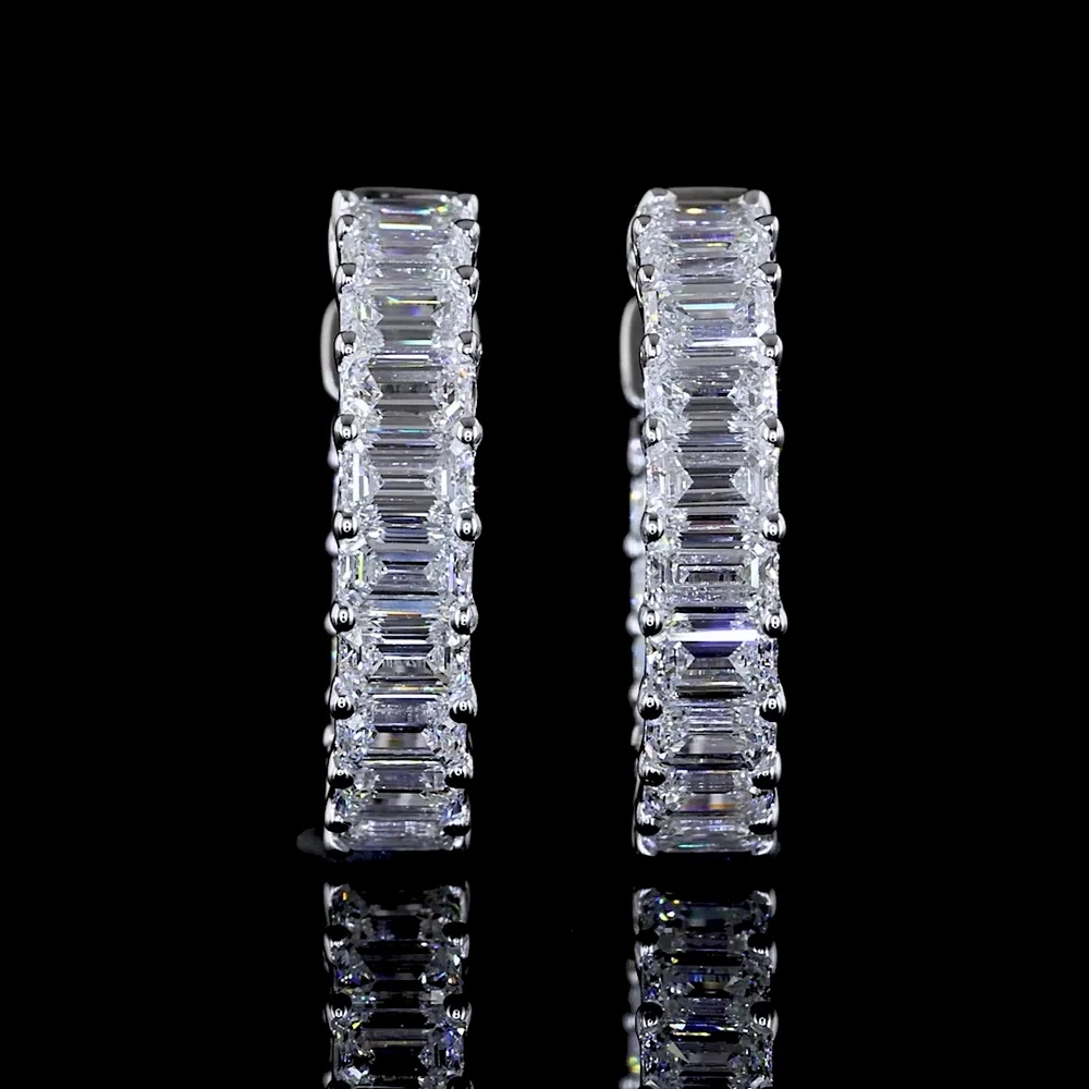 14K White Gold Emerald Cut Lab Diamond Huggie Earrings - 1.44 Carats Total Diamond Weight, Prong Set, E-F Color VS1 Clarity - Covaloro Fine Jewelry - Image 2