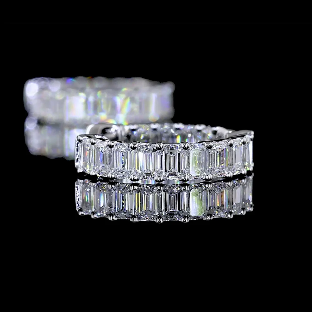 14K White Gold Emerald Cut Lab Diamond Huggie Earrings - 1.44 Carats Total Diamond Weight, Prong Set, E-F Color VS1 Clarity - Covaloro Fine Jewelry - Image 4