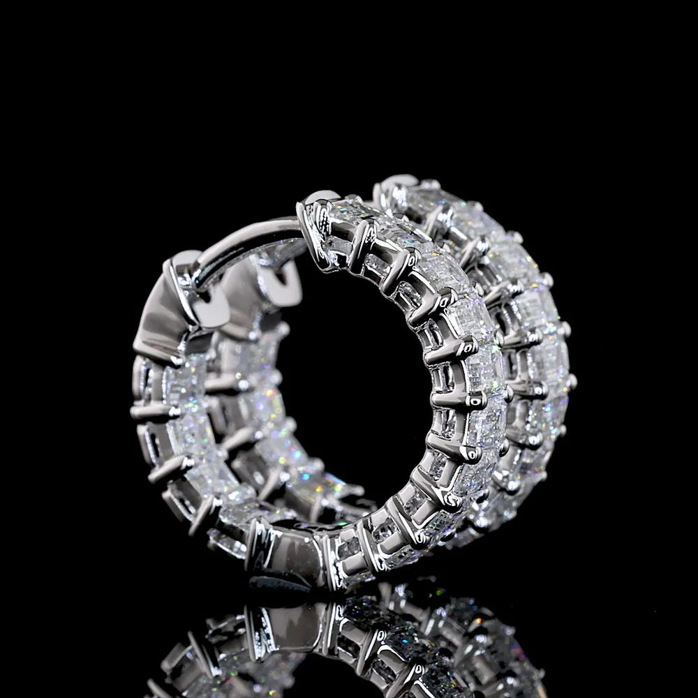 14K White Gold Emerald Cut Lab Diamond Huggie Earrings - 1.53 Carat Total Weight, E-F Color VS1 Clarity, 28 Stones - Covaloro Fine Jewelry