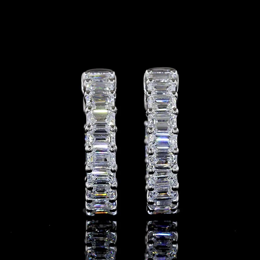 14K White Gold Emerald Cut Lab Diamond Huggie Earrings - 1.53 Carat Total Weight, E-F Color VS1 Clarity, 28 Stones - Covaloro Fine Jewelry - Image 2