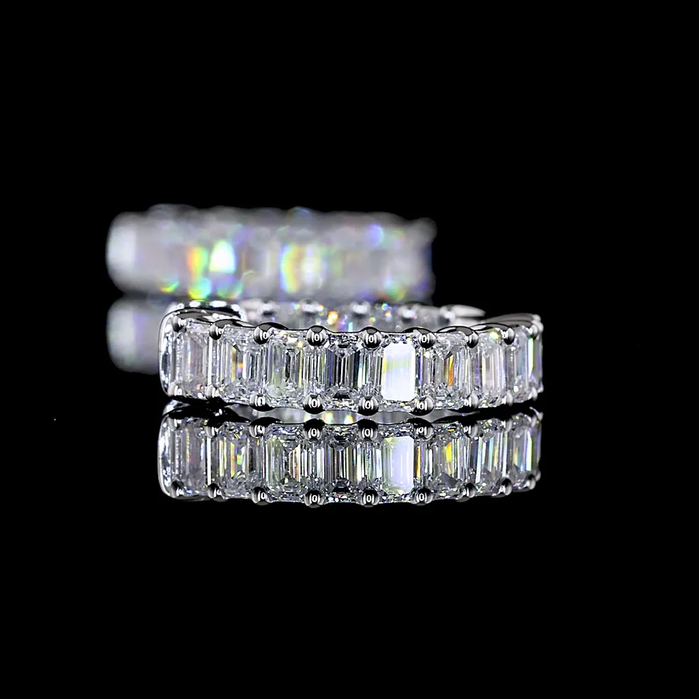 14K White Gold Emerald Cut Lab Diamond Huggie Earrings - 1.53 Carat Total Weight, E-F Color VS1 Clarity, 28 Stones - Covaloro Fine Jewelry - Image 4