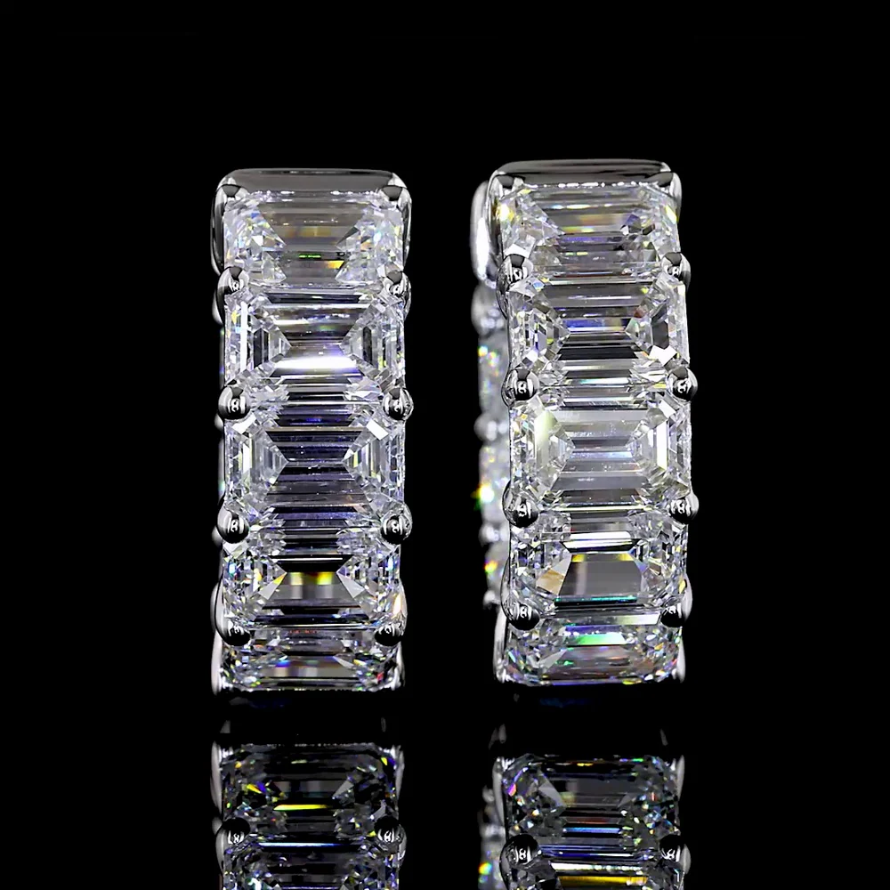 14K White Gold Emerald Cut Lab Diamond Huggie Earrings - 5.18 Carats Total Diamond Weight, E-F Color, VS Clarity - Covaloro Fine Jewelry - Image 2