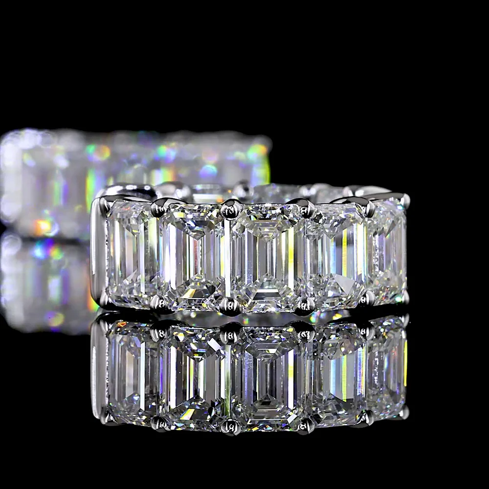 14K White Gold Emerald Cut Lab Diamond Huggie Earrings - 5.18 Carats Total Diamond Weight, E-F Color, VS Clarity - Covaloro Fine Jewelry - Image 4