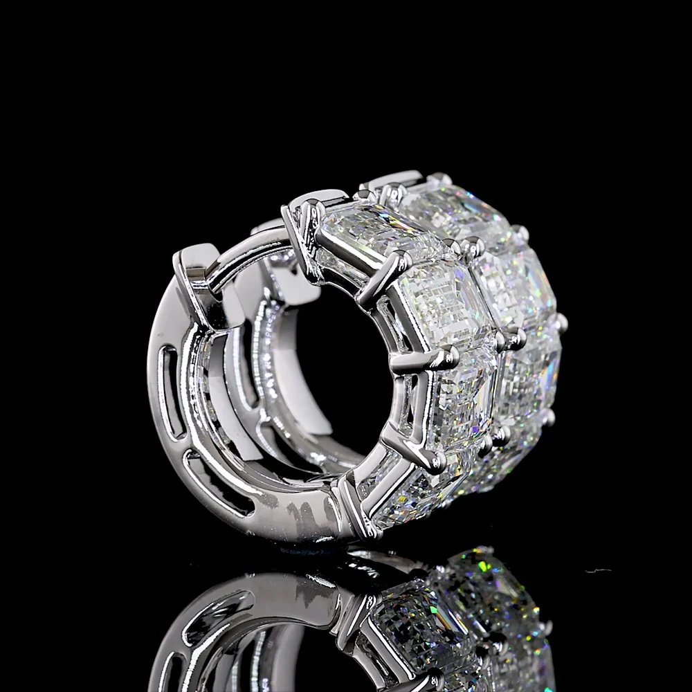 14K White Gold Emerald Cut Lab Diamond Huggie Earrings - 5.73 Carat Total Weight (E-F Color, VS1 Clarity) - Covaloro Fine Jewelry