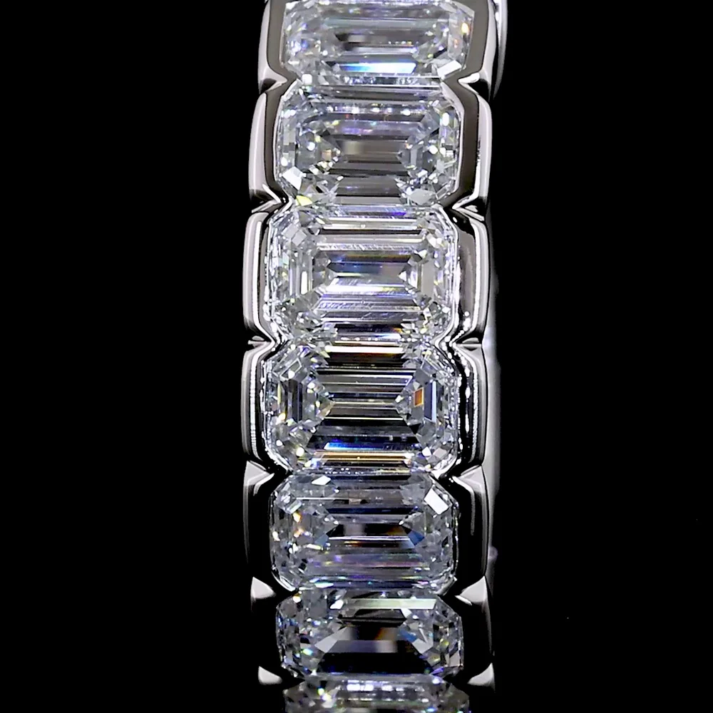 14K White Gold Emerald Cut Lab Diamond Huggie Earrings with Half Bezel Setting - 1.08 Carats Total Diamond Weight - Covaloro Fine Jewelry - Image 3