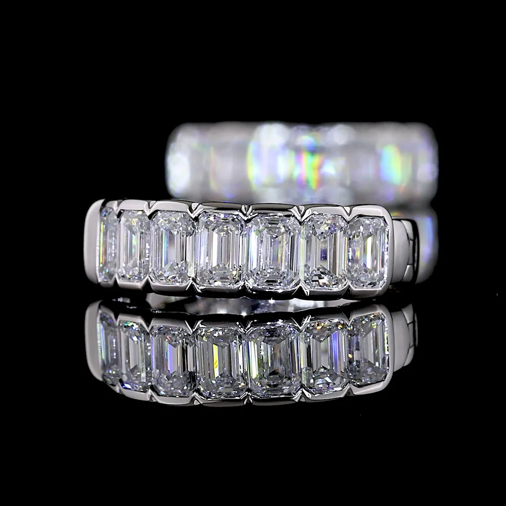 14K White Gold Emerald Cut Lab Diamond Huggie Earrings with Half Bezel Setting - 1.08 Carats Total Diamond Weight - Covaloro Fine Jewelry - Image 4