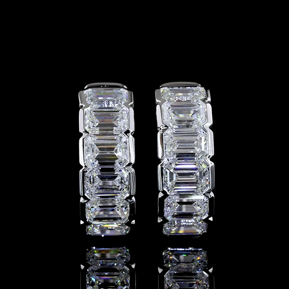 14K White Gold Emerald Cut Lab Diamond Huggie Earrings with Half Bezel Setting - 2.09 Carat Total Weight - Covaloro Fine Jewelry - Image 2