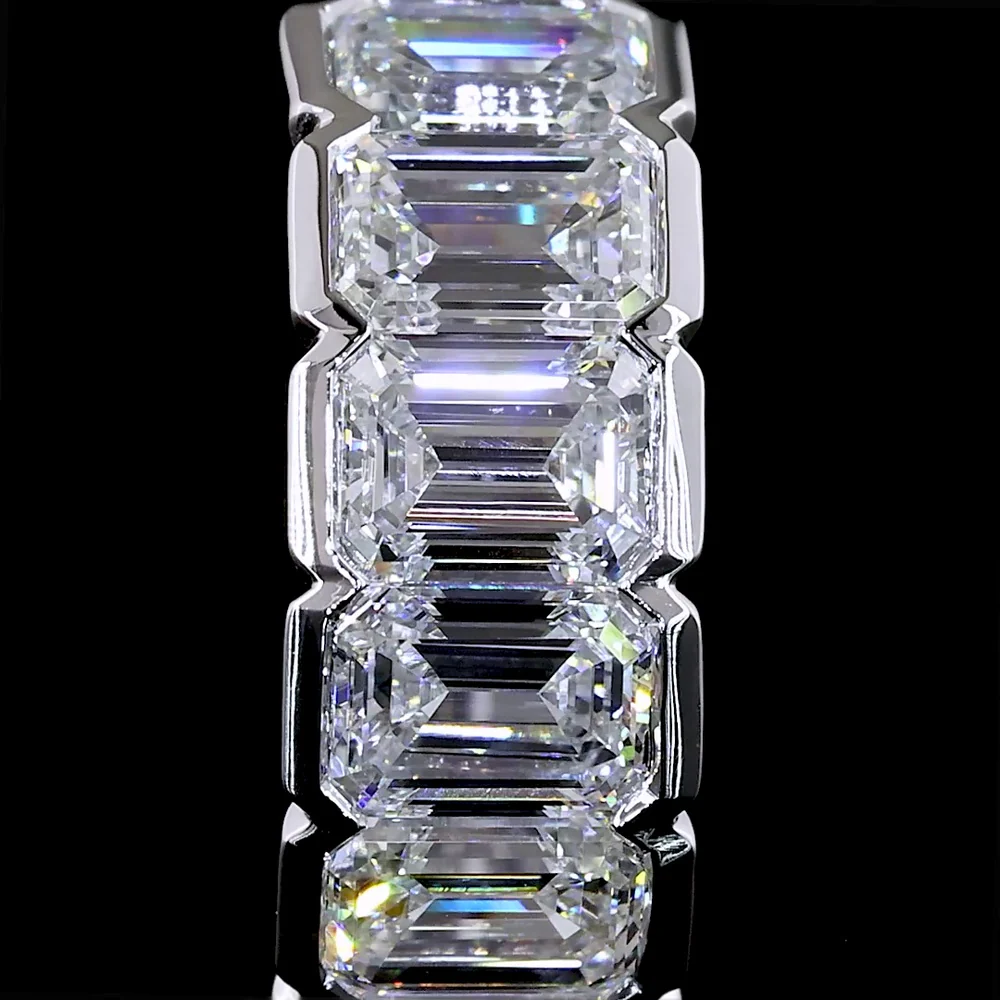 14K White Gold Emerald Cut Lab Diamond Huggie Earrings with Half Bezel Setting - 2.09 Carat Total Weight - Covaloro Fine Jewelry - Image 3