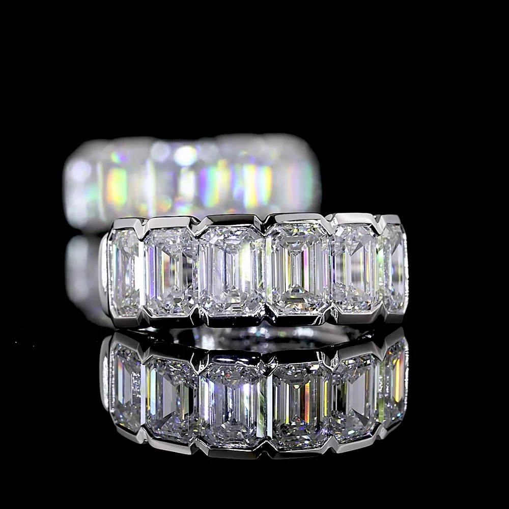 14K White Gold Emerald Cut Lab Diamond Huggie Earrings with Half Bezel Setting - 2.09 Carat Total Weight - Covaloro Fine Jewelry - Image 4