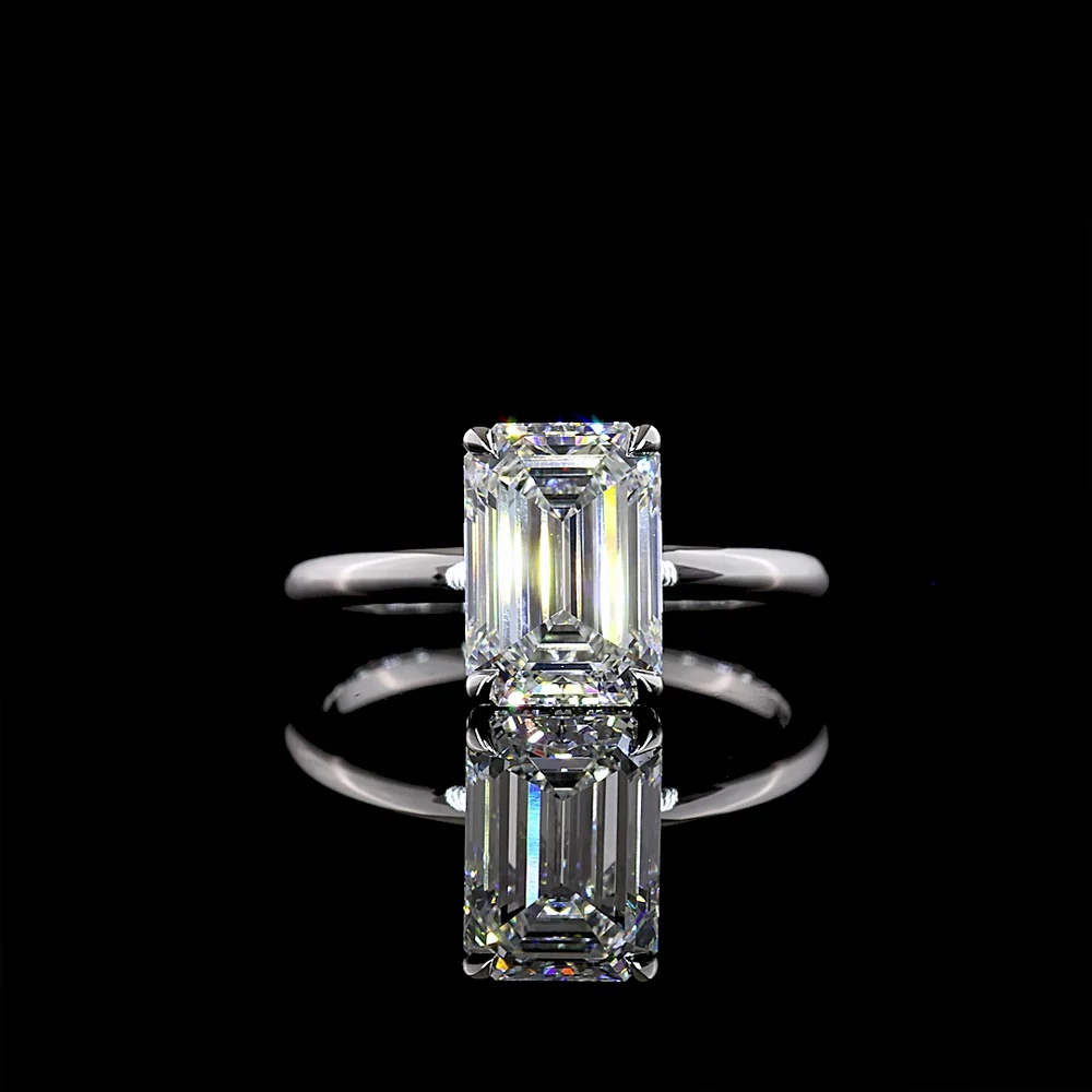 14K White Gold Emerald Cut Lab Diamond Ring with Hidden Halo - 2.83 Carat Total Weight, Center 2.73 Carat F VVS2, IGI Certified - Covaloro Fine Jewelry