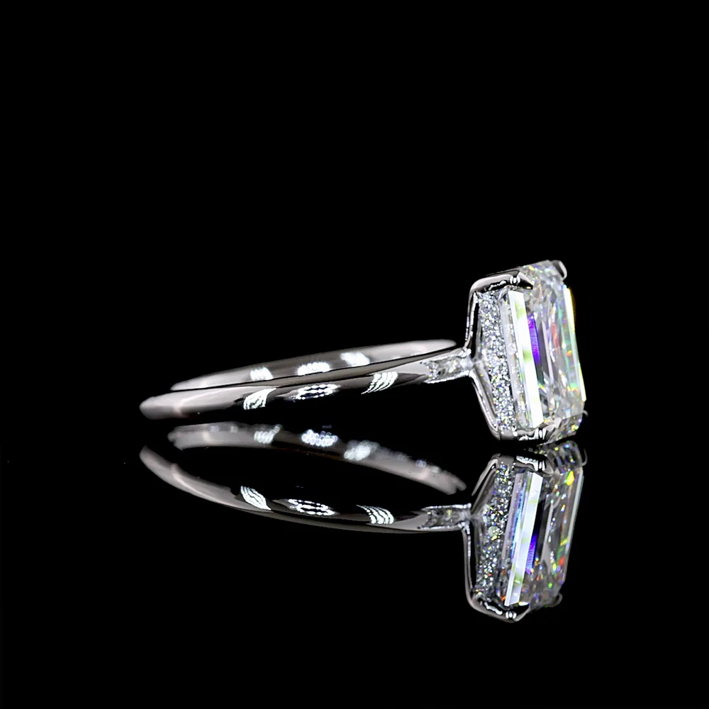 14K White Gold Emerald Cut Lab Diamond Ring with Hidden Halo - 2.83 Carat Total Weight, Center 2.73 Carat F VVS2, IGI Certified - Covaloro Fine Jewelry - Image 2