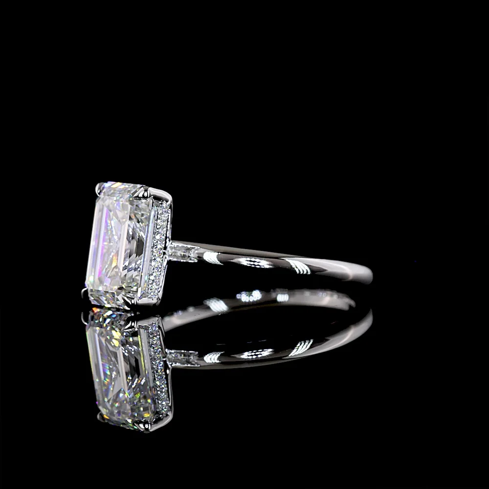 14K White Gold Emerald Cut Lab Diamond Ring with Hidden Halo - 2.83 Carat Total Weight, Center 2.73 Carat F VVS2, IGI Certified - Covaloro Fine Jewelry - Image 3