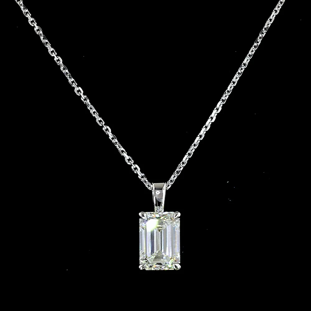 14K White Gold Emerald Cut Lab Diamond Solitaire Pendant - 1.66 Carat F VVS2 IGI Certified - Covaloro Fine Jewelry