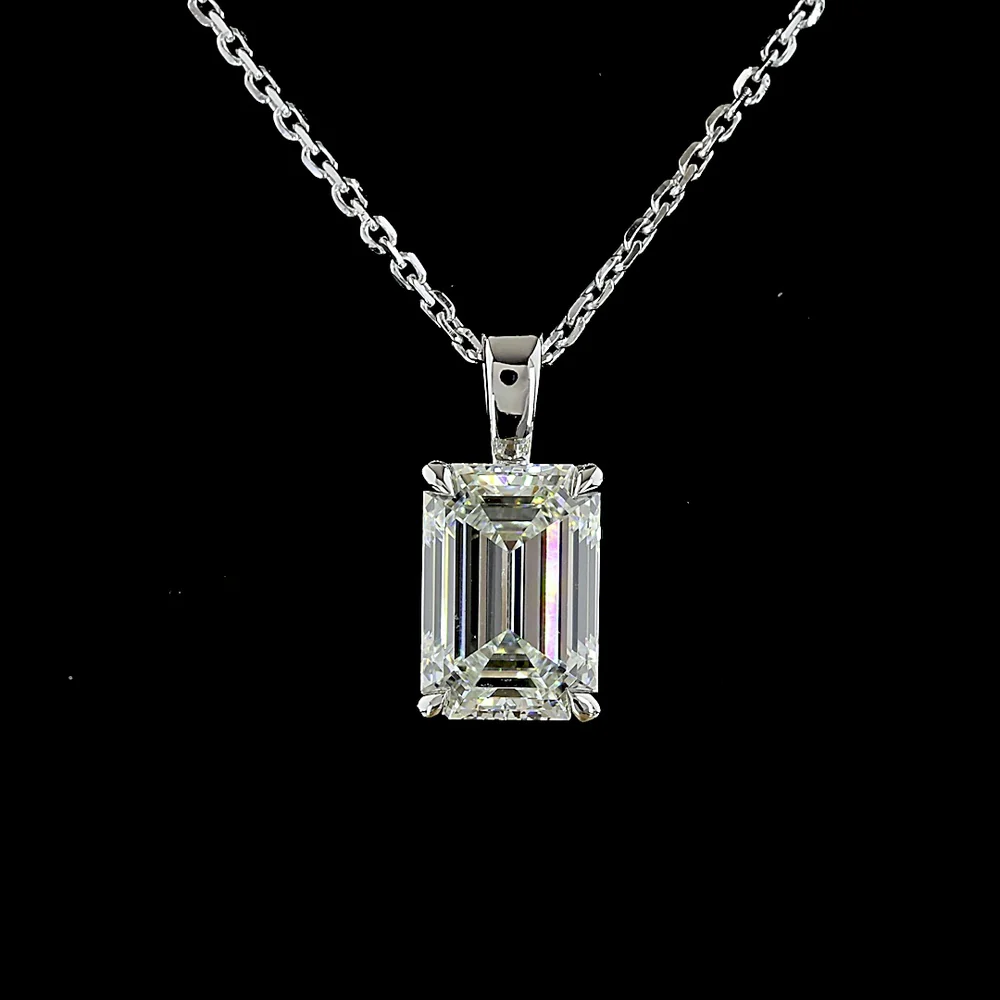 14K White Gold Emerald Cut Lab Diamond Solitaire Pendant - 1.66 Carat F VVS2 IGI Certified - Covaloro Fine Jewelry - Image 2