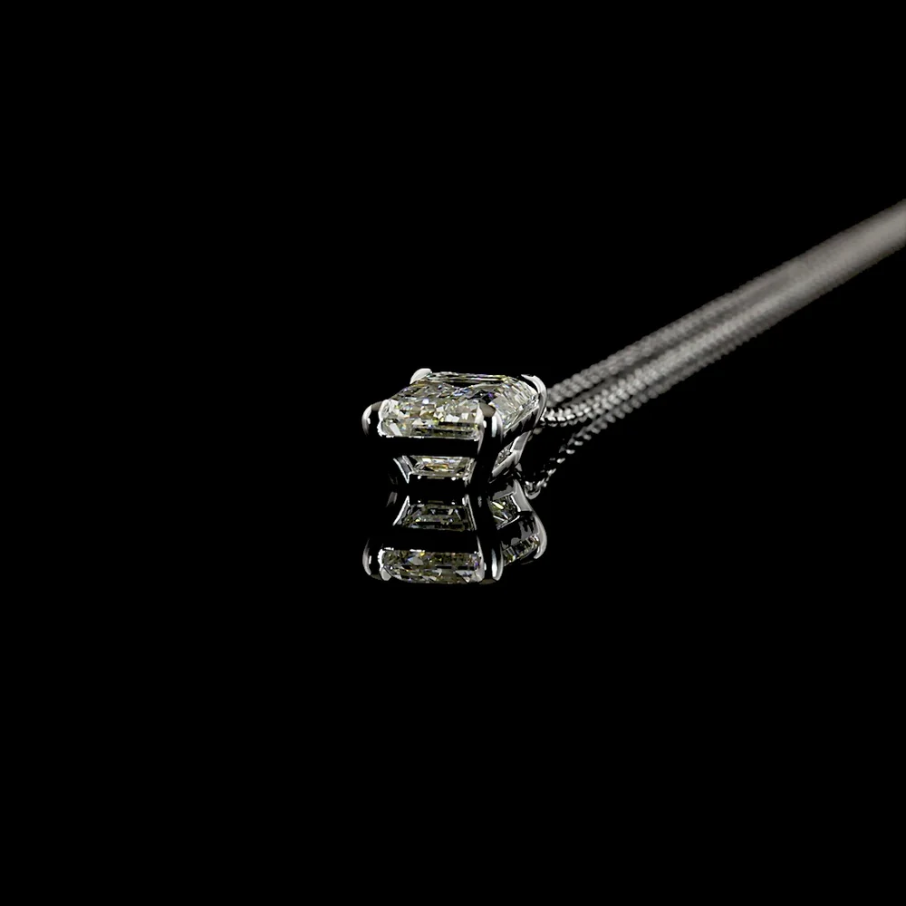14K White Gold Emerald Cut Lab Diamond Solitaire Pendant - 1.66 Carat F VVS2 IGI Certified - Covaloro Fine Jewelry - Image 3