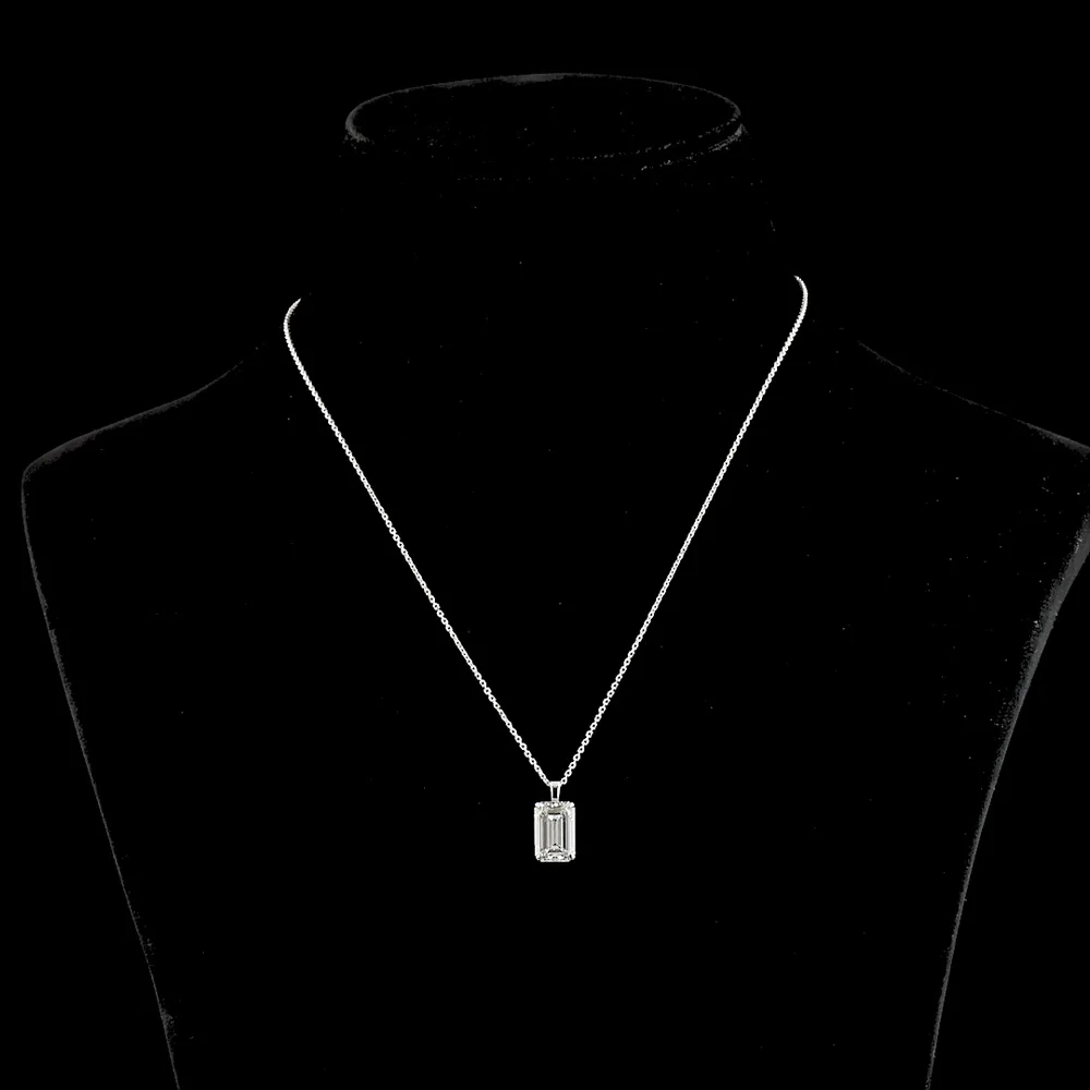 14K White Gold Emerald Cut Lab Diamond Solitaire Pendant - 3.52 Carat, IGI Certified G VS1 - Covaloro Fine Jewelry