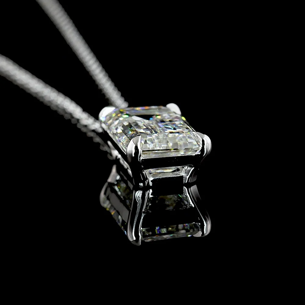 14K White Gold Emerald Cut Lab Diamond Solitaire Pendant - 3.52 Carat, IGI Certified G VS1 - Covaloro Fine Jewelry - Image 3