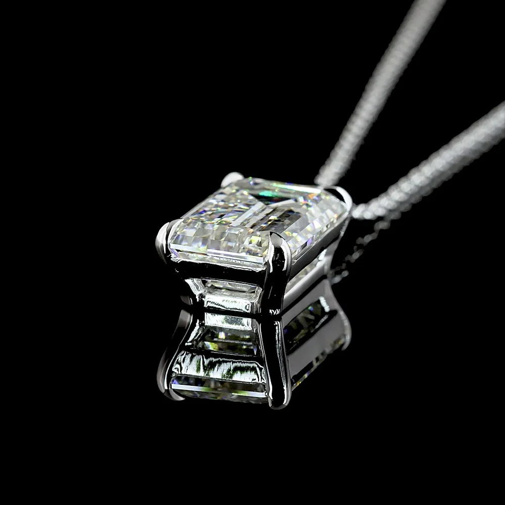 14K White Gold Emerald Cut Lab Diamond Solitaire Pendant - 3.52 Carat, IGI Certified G VS1 - Covaloro Fine Jewelry - Image 4