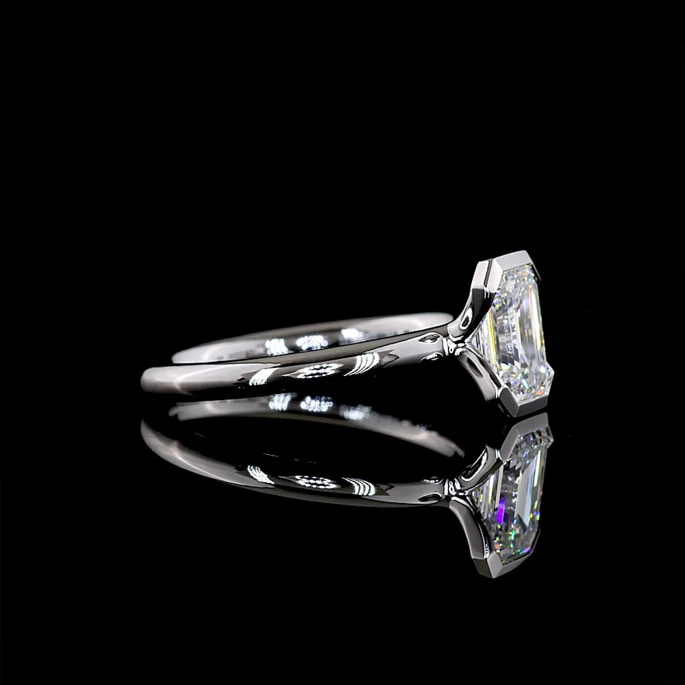 14K White Gold Emerald Cut Lab Diamond Solitaire Ring with Half Bezel Setting - 1.22 Carat Total Diamond Weight, D VVS1 IGI Certified - Covaloro Fine Jewelry - Image 2