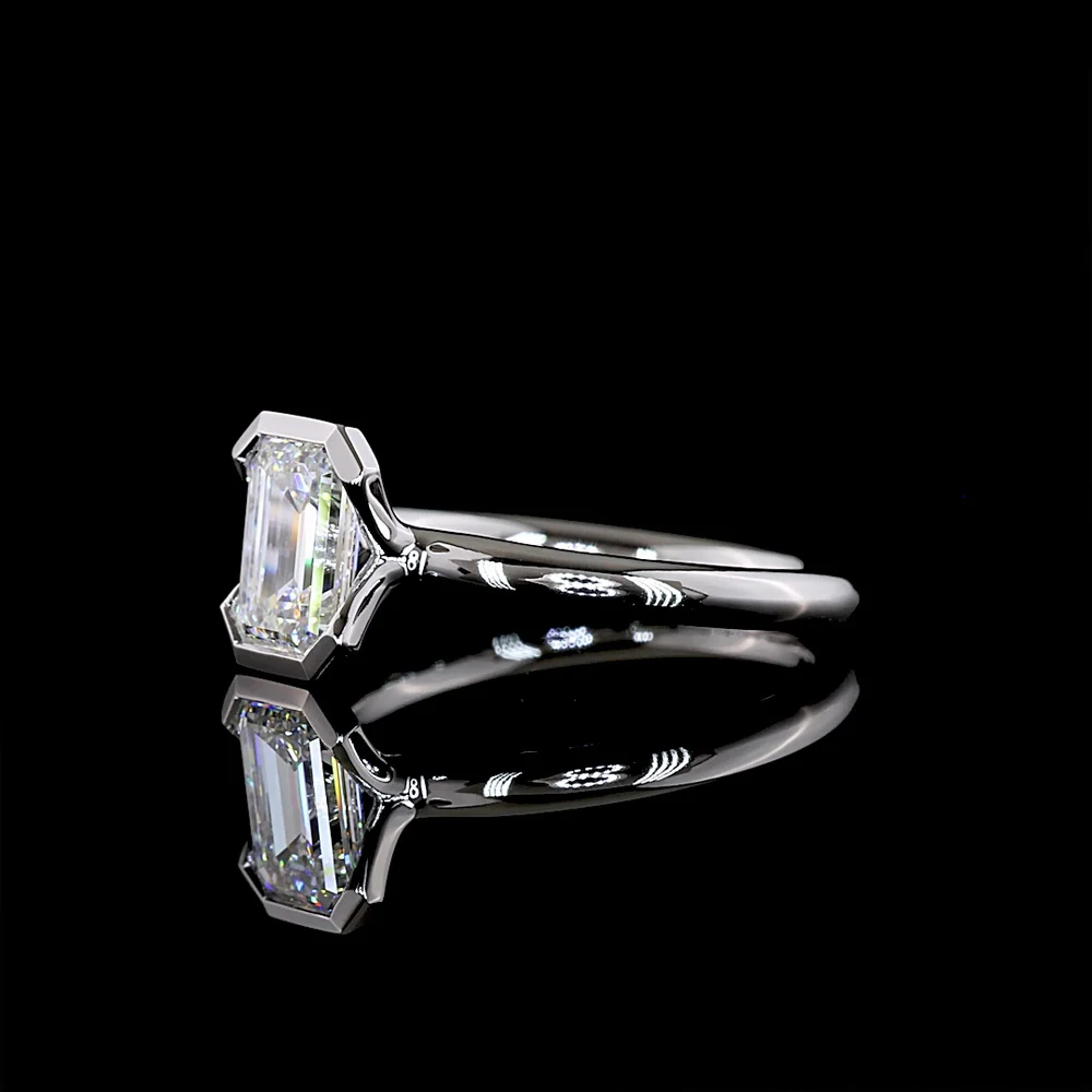14K White Gold Emerald Cut Lab Diamond Solitaire Ring with Half Bezel Setting - 1.22 Carat Total Diamond Weight, D VVS1 IGI Certified - Covaloro Fine Jewelry - Image 3