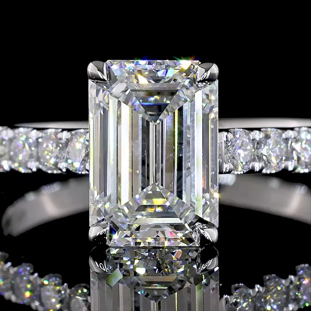 14K White Gold Emerald Cut Lab Diamond Solitaire Ring with North-South Diamond Shank - 2.69 Carats Total Diamond Weight, E-F Color VS1 Clarity, IGI Certified - Covaloro Fine Jewelry - Image 2