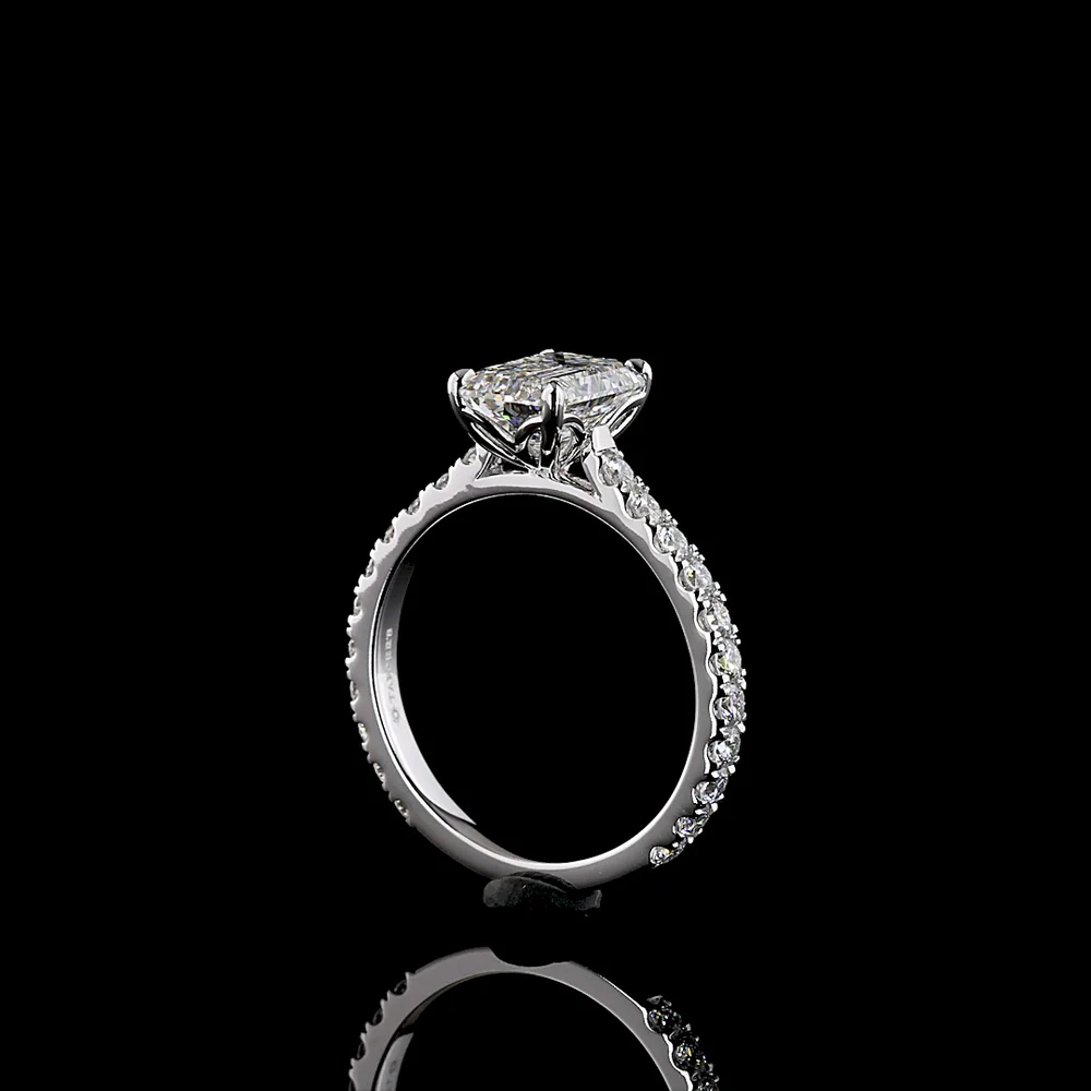 14K White Gold Emerald Cut Lab Diamond Solitaire Ring with North-South Diamond Shank - 2.69 Carats Total Diamond Weight, E-F Color VS1 Clarity, IGI Certified - Covaloro Fine Jewelry - Image 3