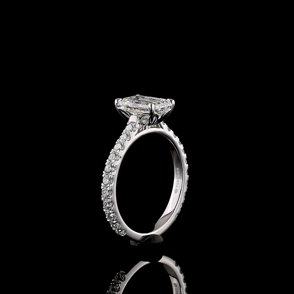 14K White Gold Emerald Cut Lab Diamond Solitaire Ring with North-South Diamond Shank - 2.69 Carats Total Diamond Weight, E-F Color VS1 Clarity, IGI Certified - Covaloro Fine Jewelry - Image 4