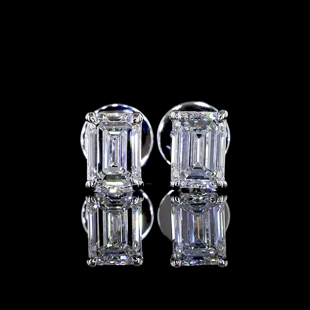 14K White Gold Emerald Cut Lab Diamond Stud Earrings - 1.06 Carat Total Weight, E-F Color, VS Clarity - Covaloro Fine Jewelry
