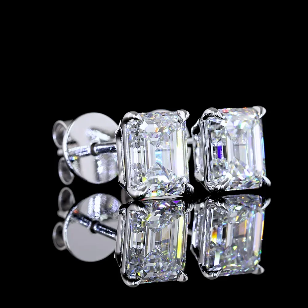 14K White Gold Emerald Cut Lab Diamond Stud Earrings - 1.82 Carat Total Weight with D VVS1 Clarity and Prong Setting - Covaloro Fine Jewelry